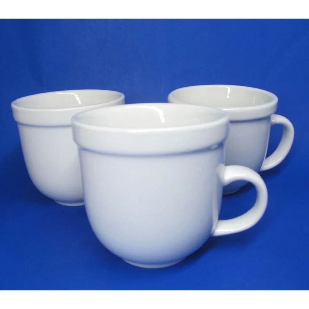 Pottery Barn Suppertime Du Jour White Coffee Mugs Cups Bundle of 3